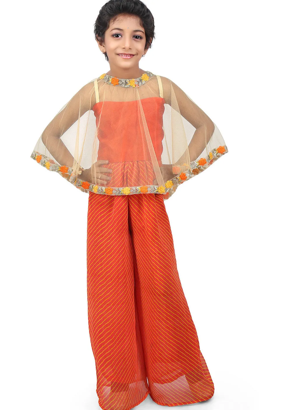 Plain Net Cape Top Set in Beige