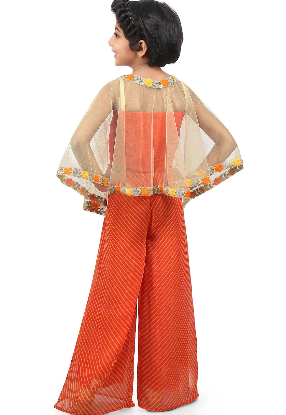 Plain Net Cape Top Set in Beige