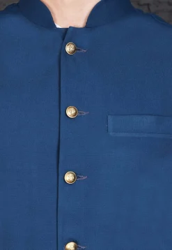 Plain Polyester Nehru Jacket in Dark Blue