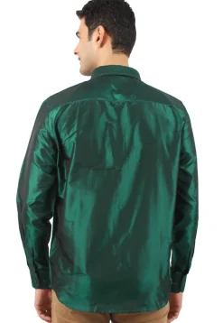 Plain Pure Silk Shirt in Dark Green