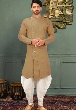 Plain Quilted Scuba Dhoti Kurta in Beige