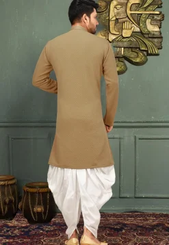Plain Quilted Scuba Dhoti Kurta in Beige