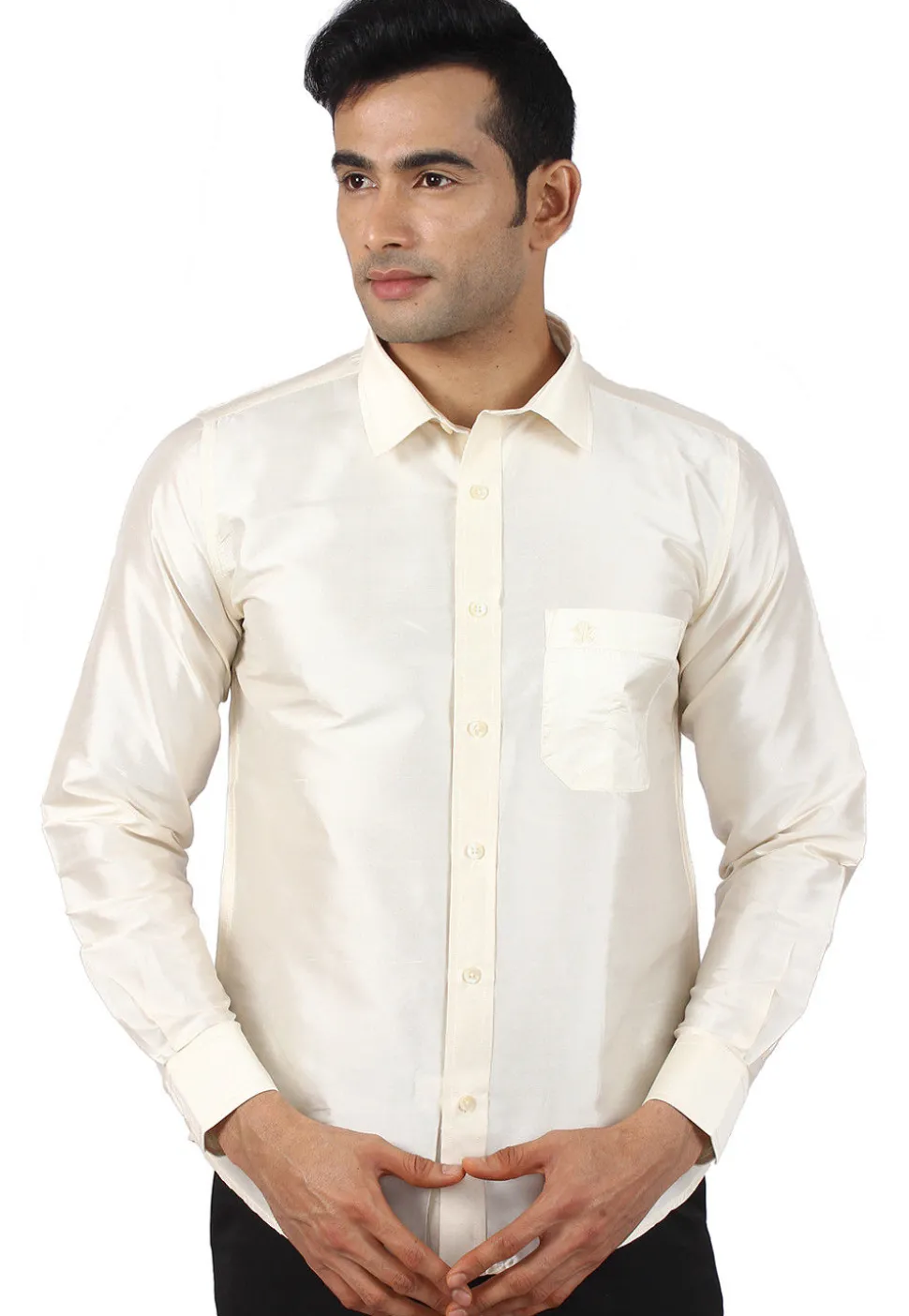 Plain Raw Silk Shirt in Cream