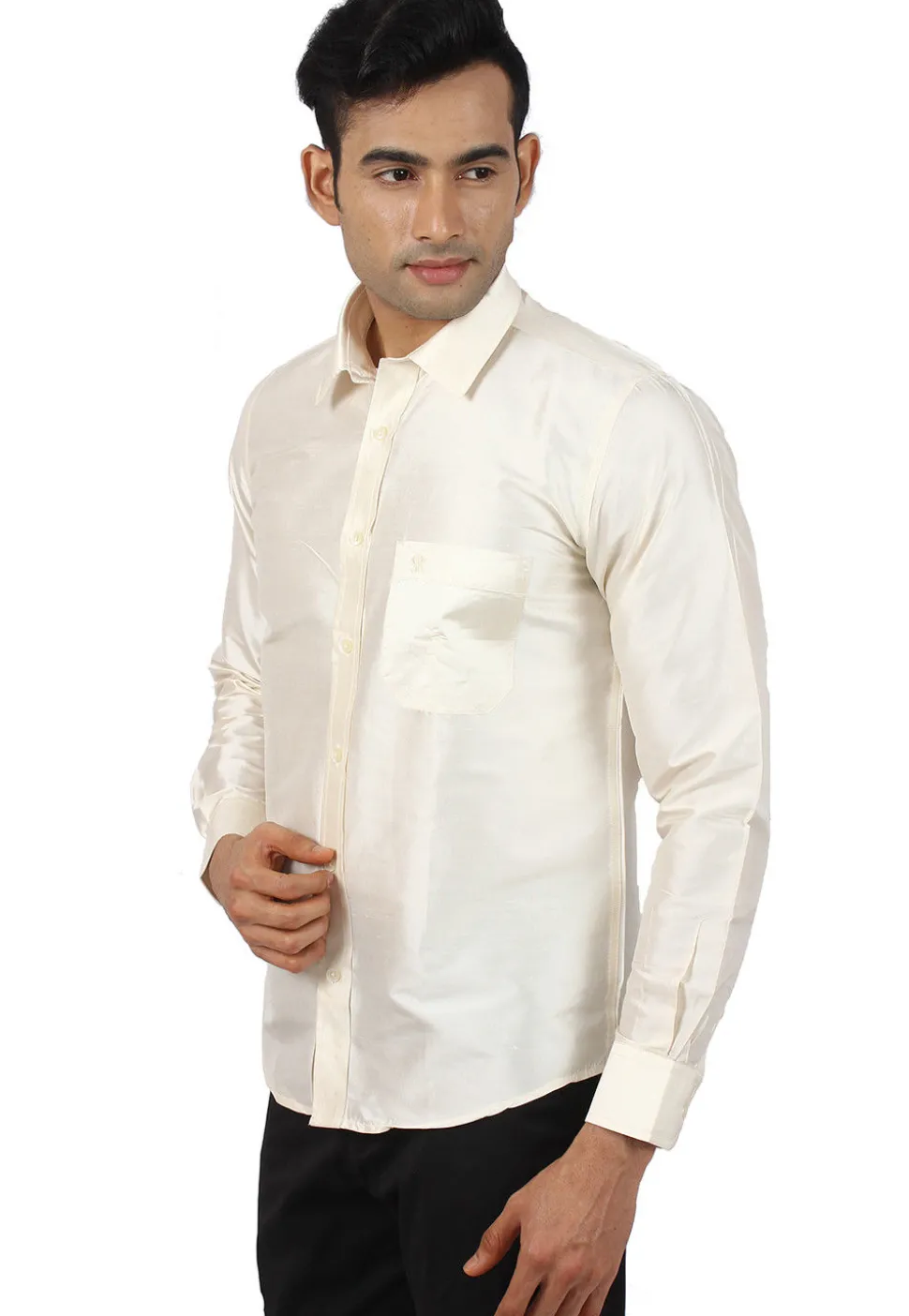 Plain Raw Silk Shirt in Cream