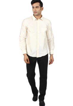 Plain Raw Silk Shirt in Cream