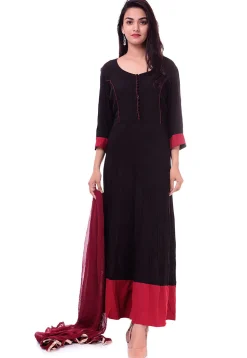 Plain Rayon Abaya Style Suit in Black
