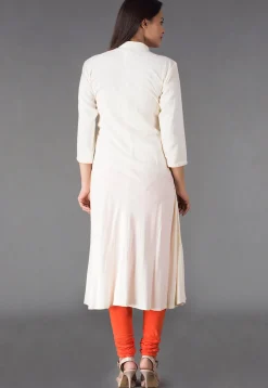 Plain Rayon Anarkali Suit in Off White