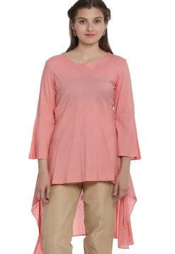 Plain Rayon Asymmetric Tunic in Peach