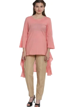 Plain Rayon Asymmetric Tunic in Peach