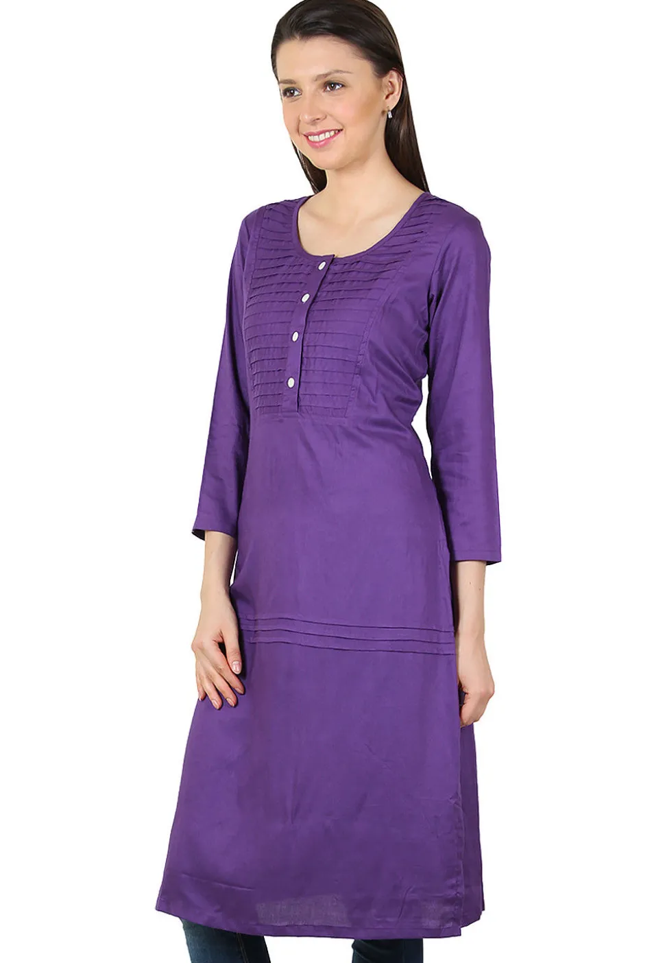 Plain Rayon Long Kurta in Purple