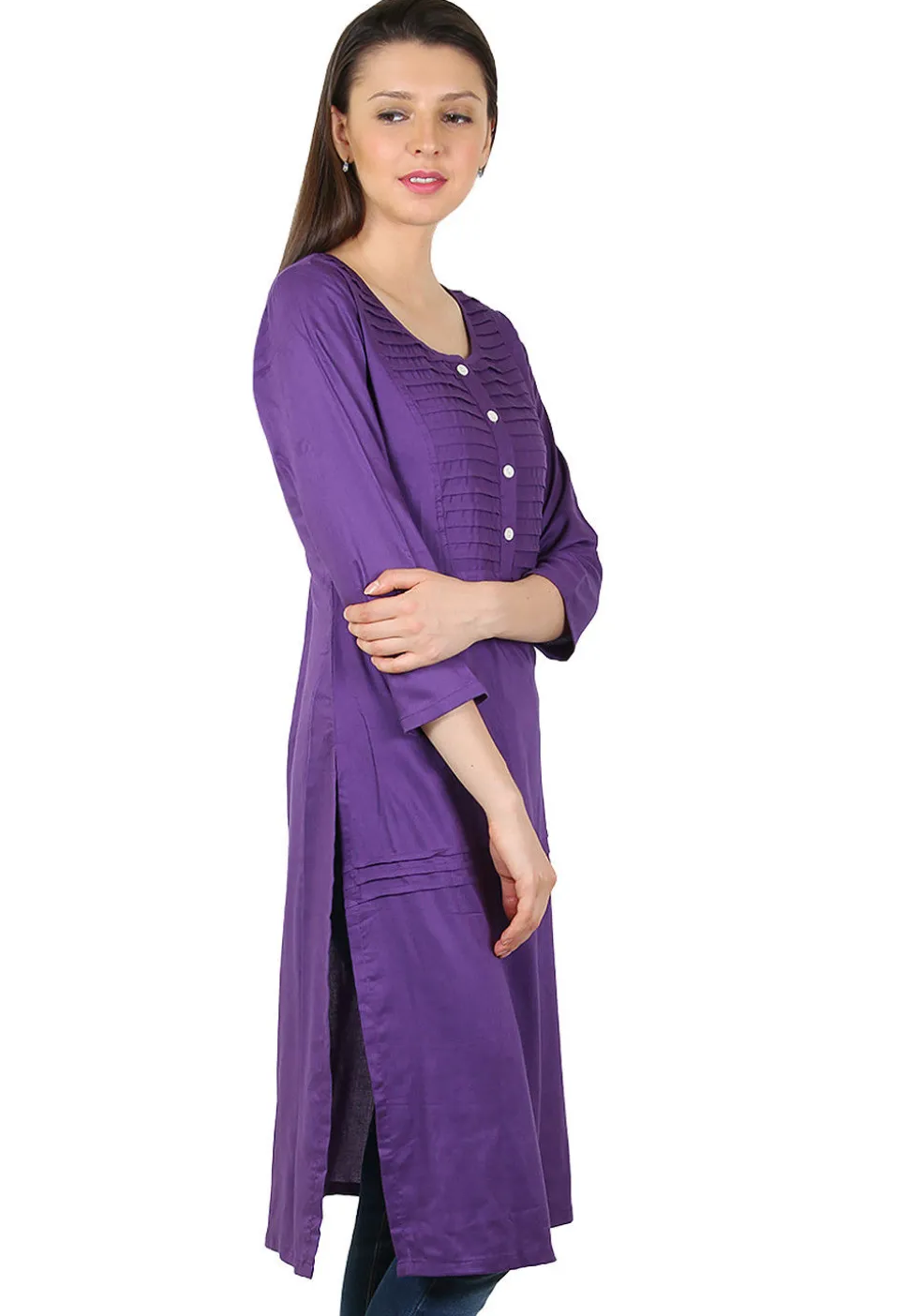 Plain Rayon Long Kurta in Purple