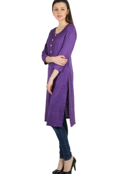 Plain Rayon Long Kurta in Purple