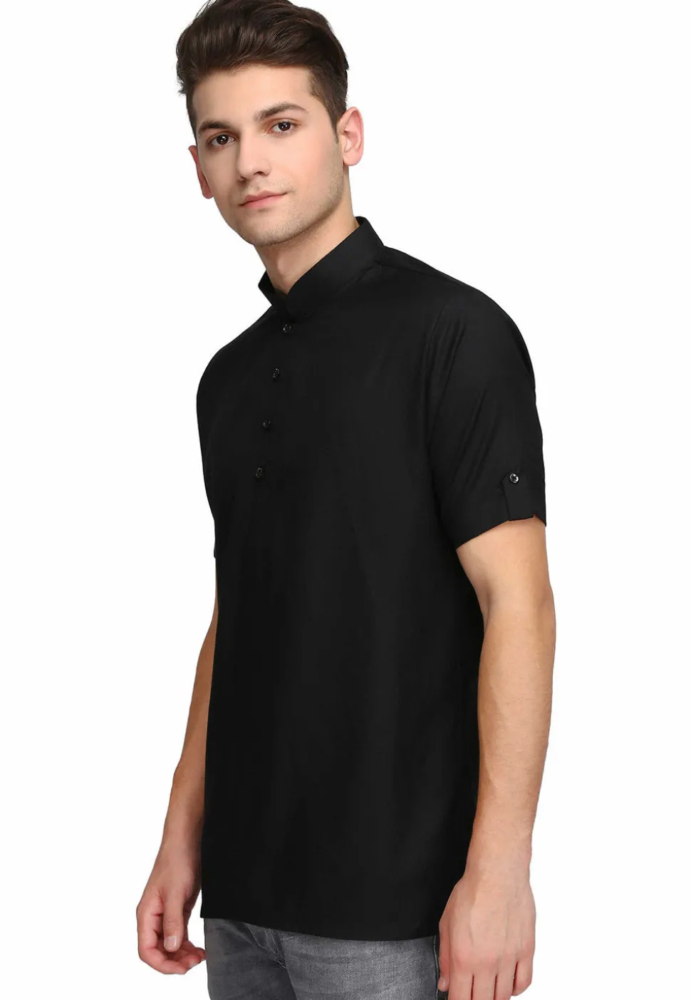 Plain Rayon Short Kurta in Black