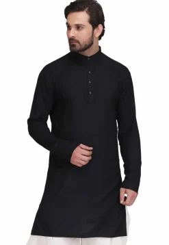 Plain Rayon Straight Kurta in Black