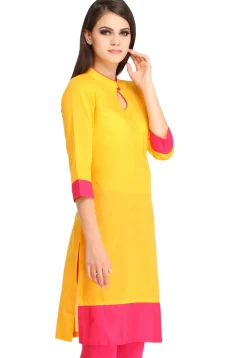 Plain Rayon Straight Kurta in Yellow