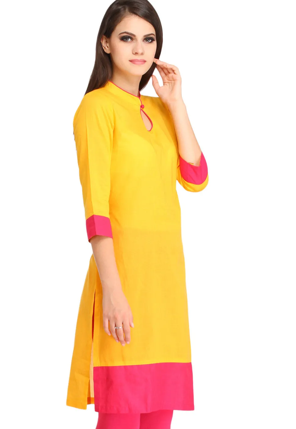 Plain Rayon Straight Kurta in Yellow