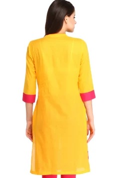 Plain Rayon Straight Kurta in Yellow