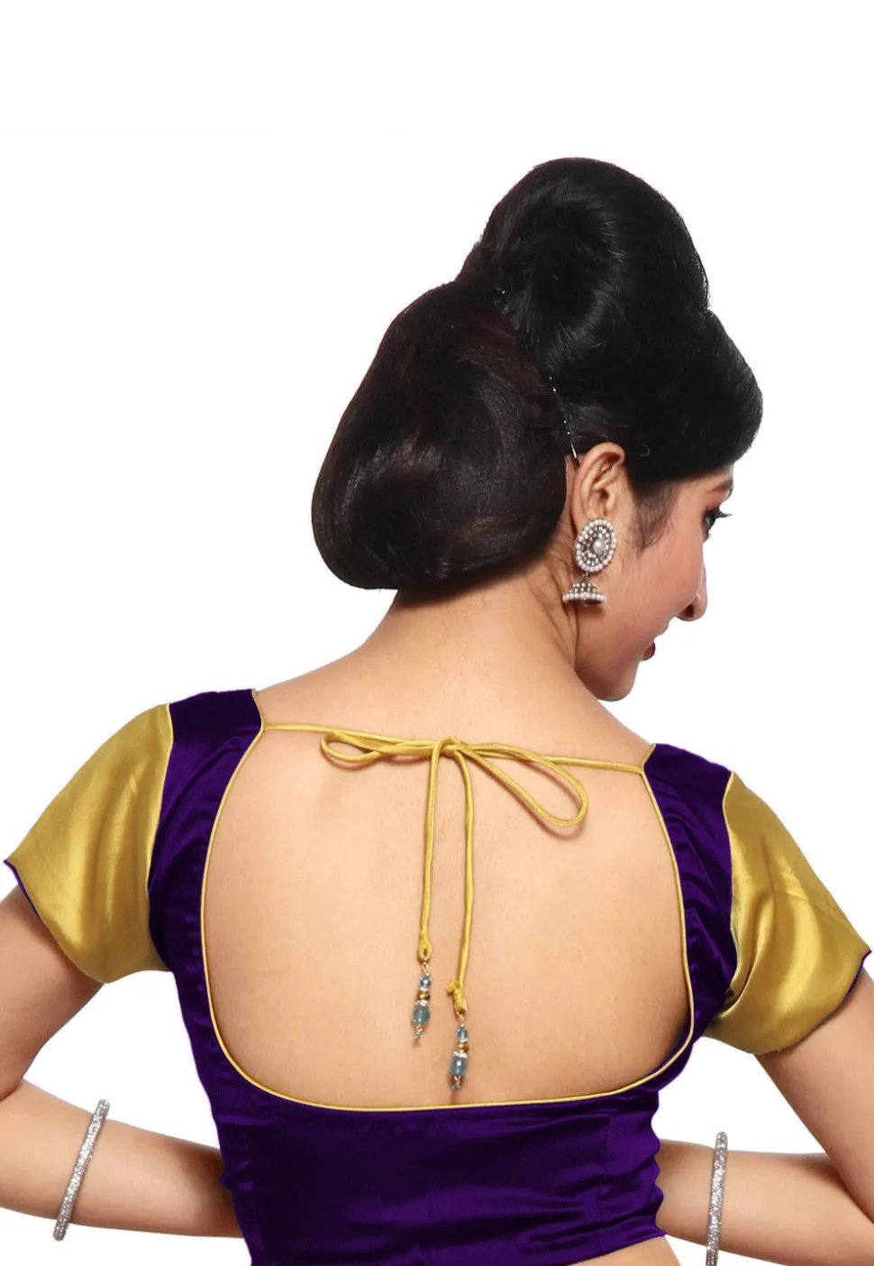 Plain Satin Blouse in Purple and Yellow