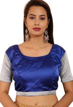 Plain Satin Blouse in Royal Blue and Grey