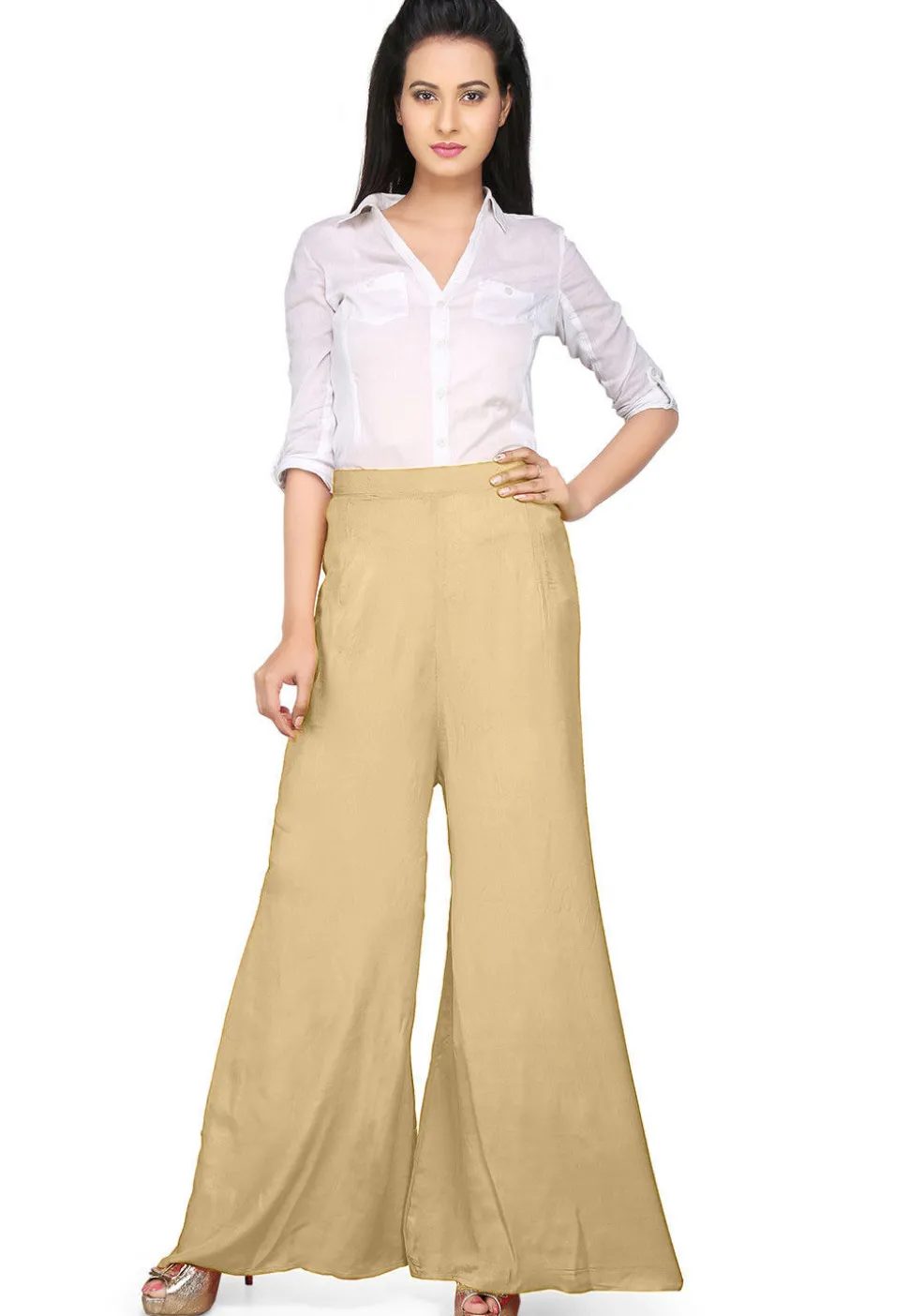 Plain Shantoon Palazzo in Beige