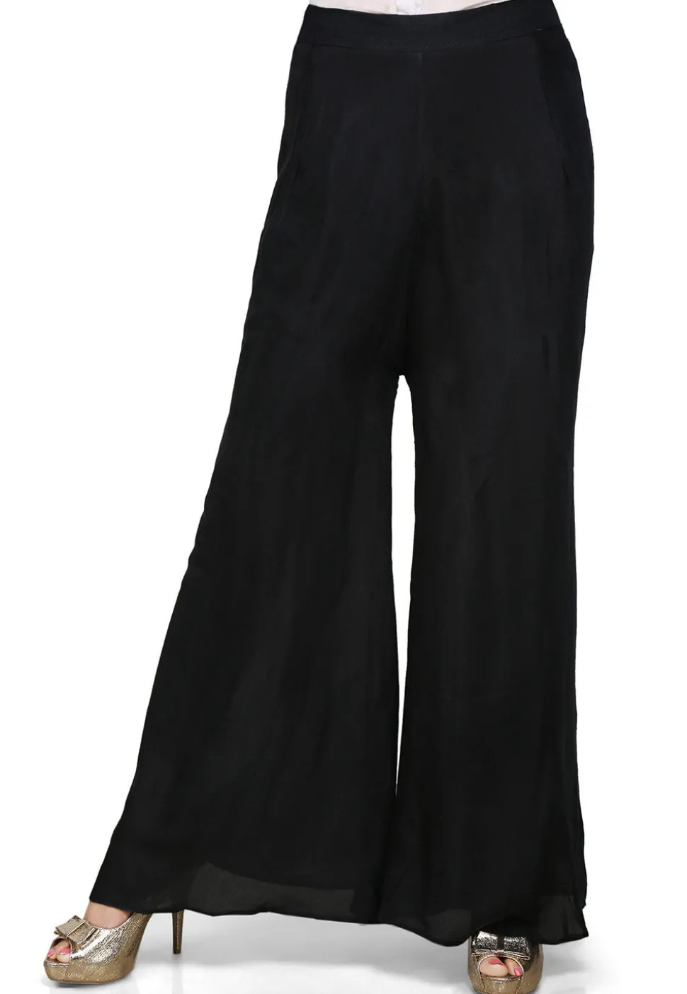 Plain Shantoon Palazzo in Black