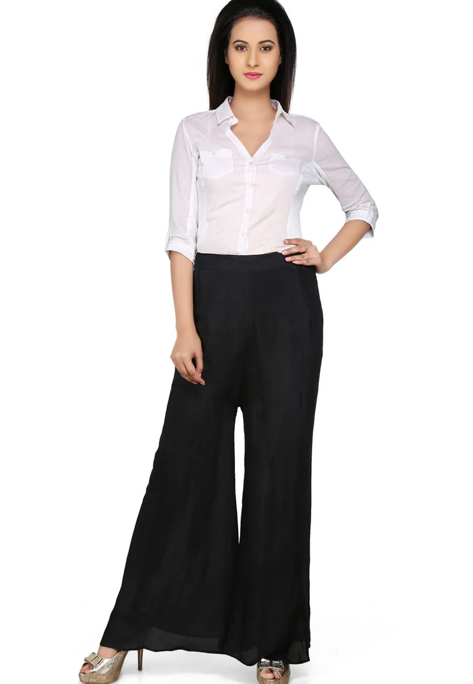 Plain Shantoon Palazzo in Black