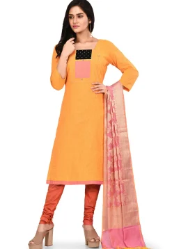 Plain South Cotton Straight Suit in Orange