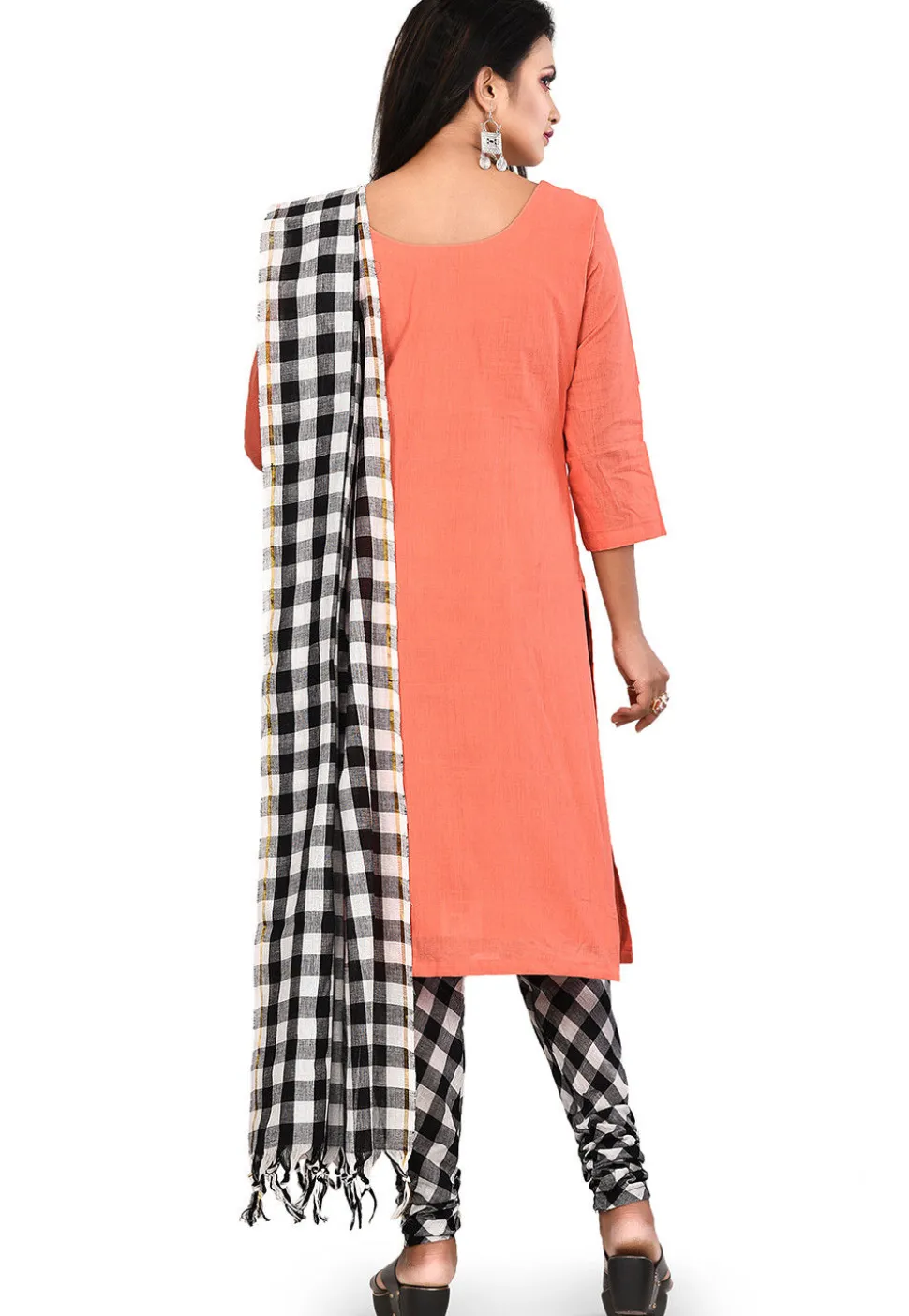 Plain South Cotton Straight Suit in Orange