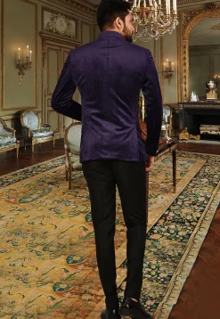 Plain Suede Coat N Pant in Indigo Blue