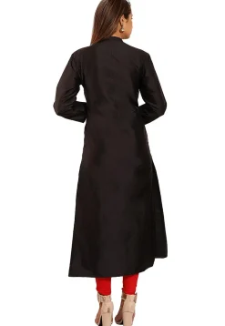 Plain Taffeta Silk Straight Suit in Black