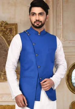 Plain Terry Rayon Nehru Jacket in Royal Blue