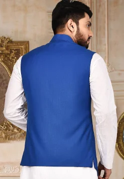 Plain Terry Rayon Nehru Jacket in Royal Blue