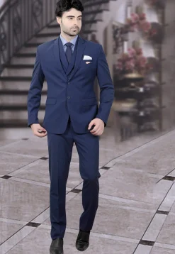 Plain Terry Rayon Suit in Dark Blue