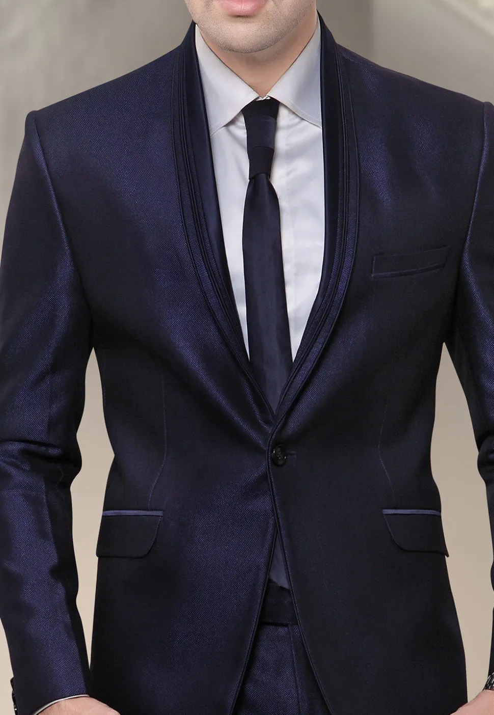 Plain Terry Rayon Tuxedo in Navy Blue
