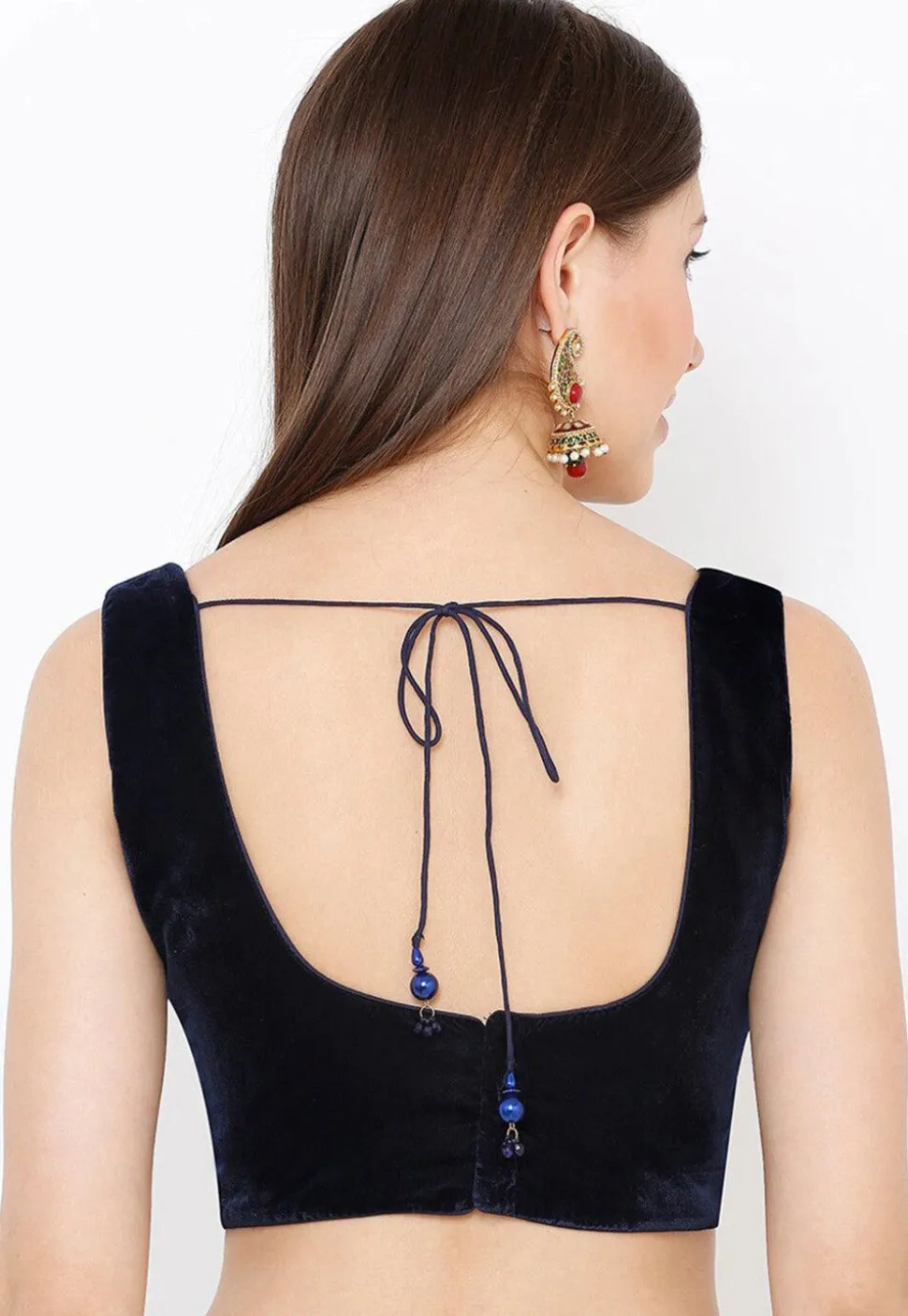 Plain Velvet Blouse in Navy Blue