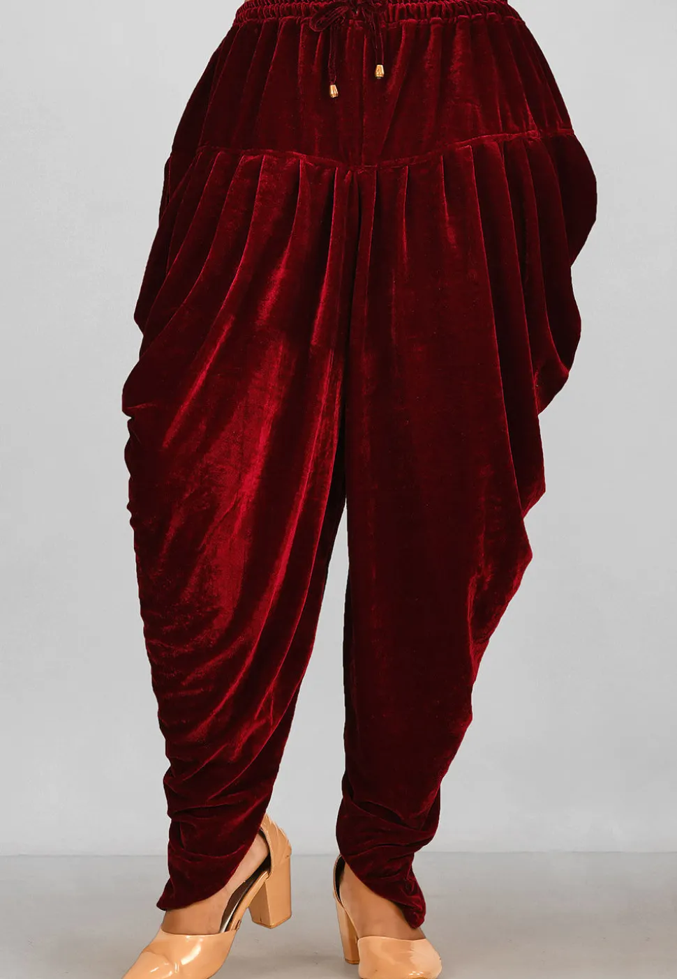 Plain Velvet Dhoti in Maroon