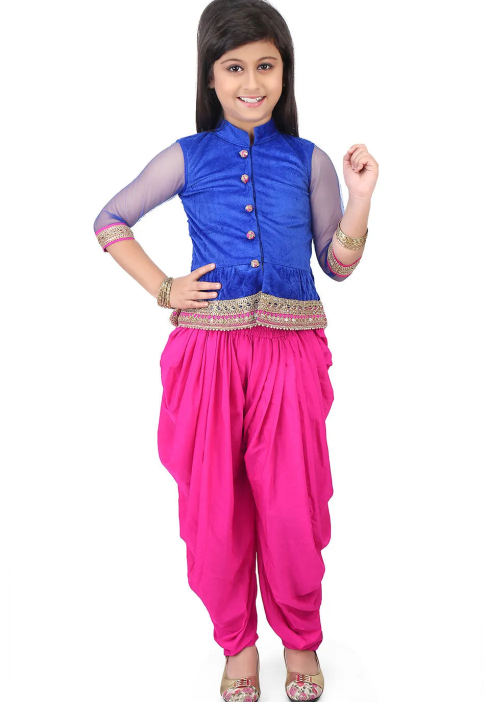 Plain Velvet Top with Dhoti Pant in Royal Blue