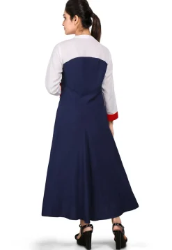 Plain Viscose Dress in White and Navy
