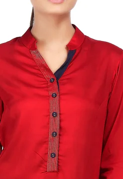 Plain Viscose Long Kurta in Red
