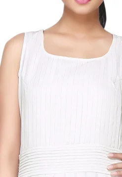 Pleated Georgette Maxi Dress In Off White