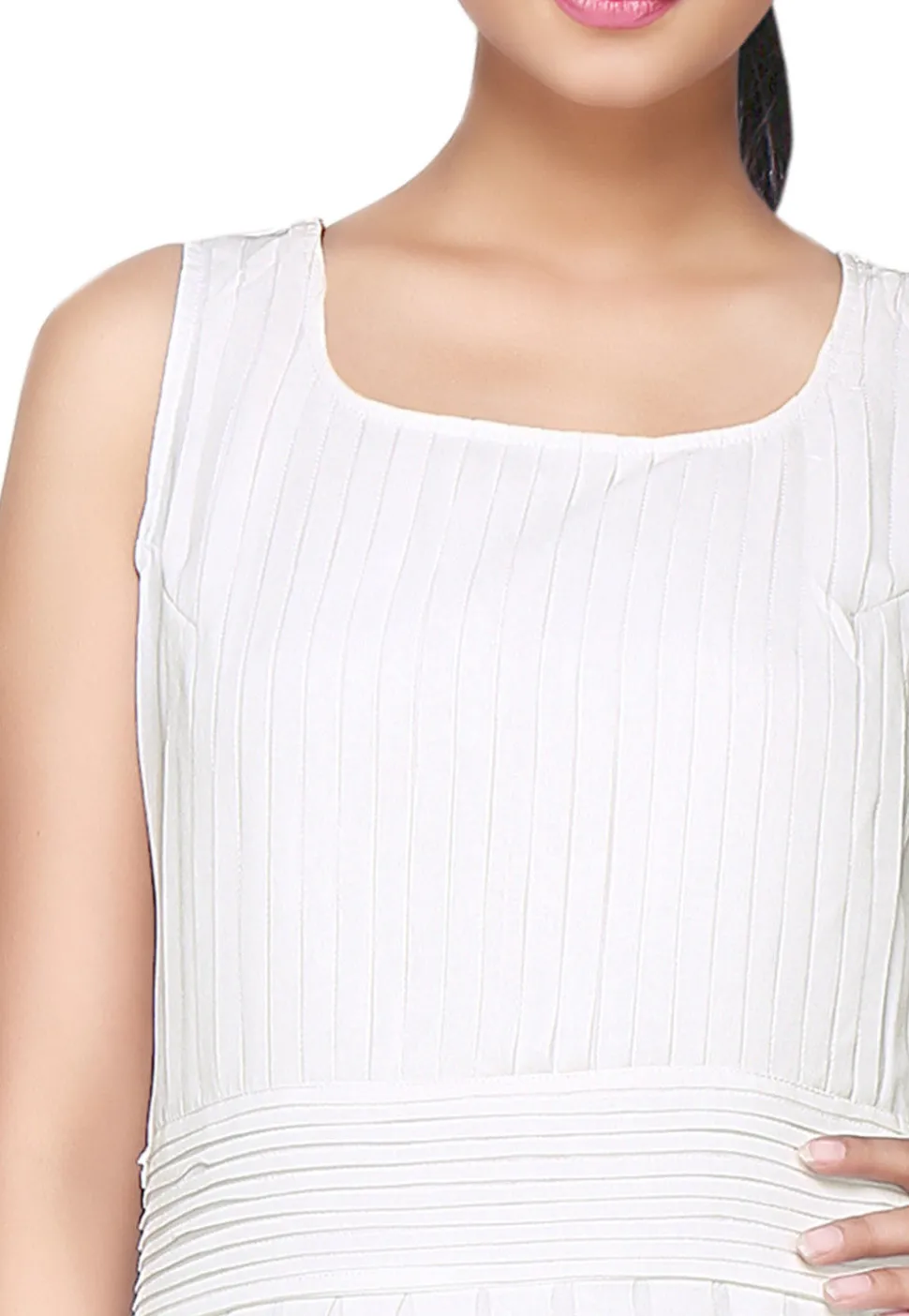 Pleated Georgette Maxi Dress In Off White