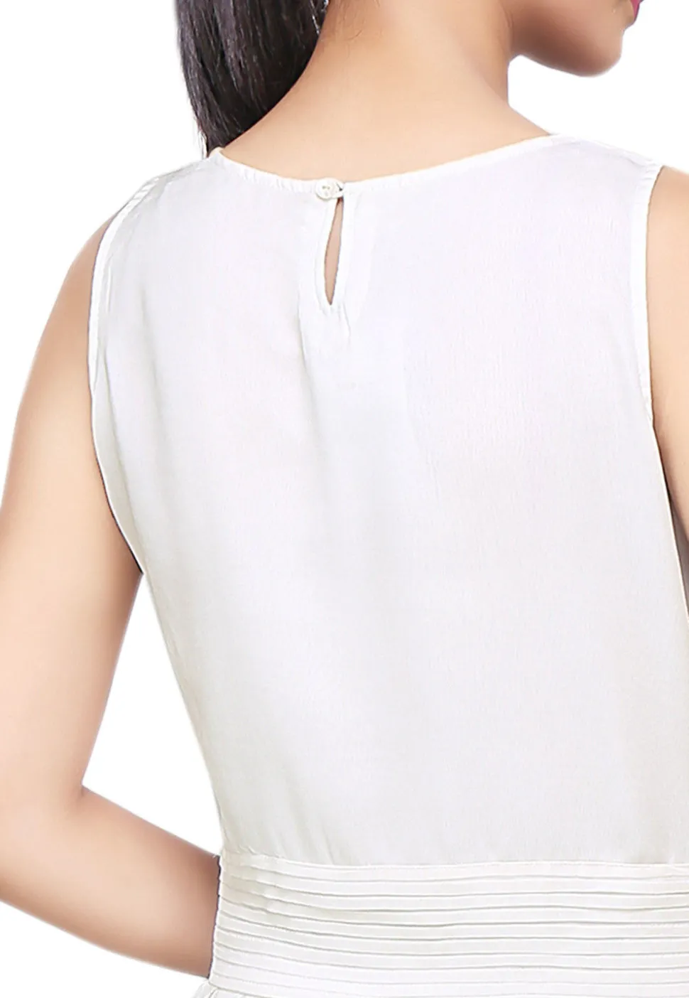 Pleated Georgette Maxi Dress In Off White