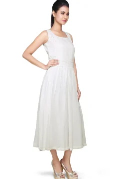 Pleated Georgette Maxi Dress In Off White