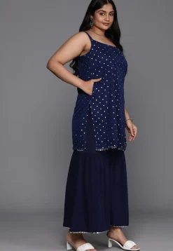 Polka Dot Printed Net Pakistani Suit in Navy Blue