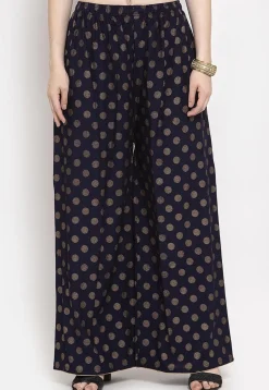 Polka Dot Printed Rayon Palazzo in Navy Blue