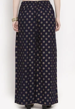 Polka Dot Printed Rayon Palazzo in Navy Blue