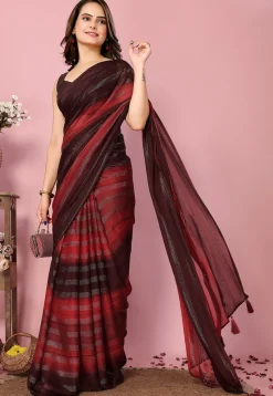 Pre Stitched Art Silk Saree in Maroon