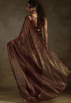 Pre Stitched Art Silk Saree in Brown