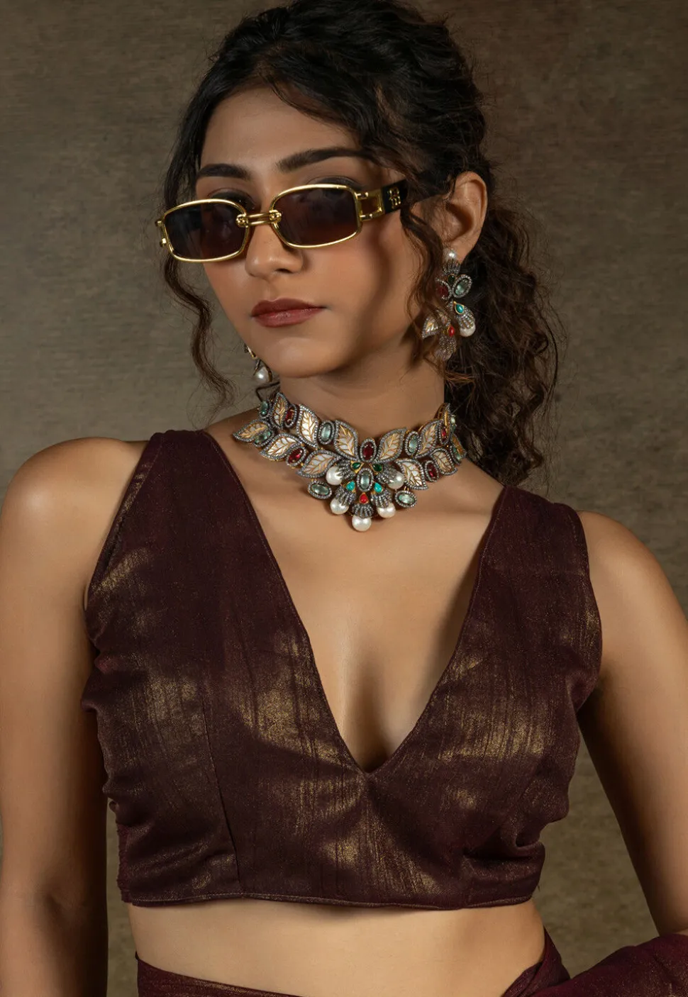 Pre Stitched Art Silk Saree in Brown