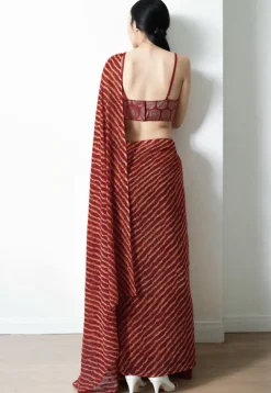 Pre Stitched Chiffon Saree in Maroon